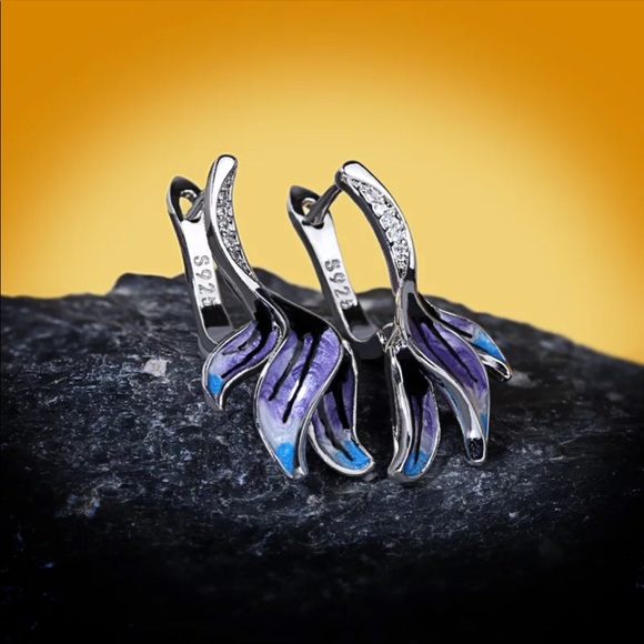 Sterling Silver Enamel Flower Petal Earrings - Picture 4 of 5